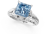 White gold Fancy Blue Princess  Solitaire Filigree Engagement Ring with Halo and Prong Setting_76