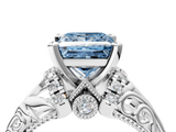 White gold Fancy Blue Princess  Solitaire Filigree Engagement Ring with Halo and Prong Setting_79
