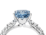 White gold Fancy Blue Princess  Solitaire Floral Milgrain Engagement Ring_29