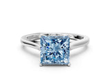 White gold Fancy Blue Princess  Solitaire Heart Prong Engagement Ring with Tapered Band_54