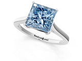 White gold Fancy Blue Princess  Solitaire Heart Prong Engagement Ring with Tapered Band_56