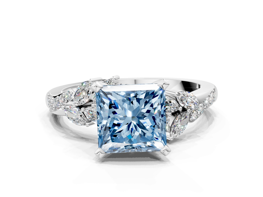 White gold Fancy Blue Princess  Solitaire Marquise Twist Band with Six-Prong Setting_62