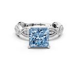 White gold Fancy Blue Princess  Solitaire Milgrain Diamond Engagement Ring with Bezel and Marquise Band_129