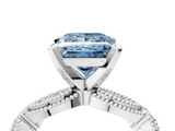 White gold Fancy Blue Princess  Solitaire Milgrain Diamond Engagement Ring with Bezel and Marquise Band_133