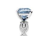 White gold Fancy Blue Princess  Solitaire Milgrain Diamond Engagement Ring with Bezel and Marquise Band_134