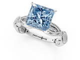 White gold Fancy Blue Princess  Solitaire Milgrain Diamond Engagement Ring with Bezel and Marquise Band_142