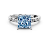 White gold Fancy Blue Princess  Solitaire Pavé Band Prong Setting Ring_60