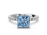 White gold Fancy Blue Princess  Solitaire Pavé Band with Four-Prong Setting_168