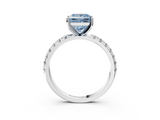 White gold Fancy Blue Princess  Solitaire Pavé Band with Four-Prong Setting_171