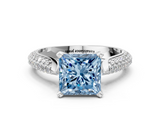 White gold Fancy Blue Princess  Solitaire Pavé Diamond Engagement Ring with Four-Prong Setting_177