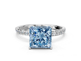 White gold Fancy Blue Princess  Solitaire Pavé Diamond Engagement Ring with Four-Prong Setting_25