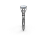 White gold Fancy Blue Princess  Solitaire Pavé Diamond Milgrain Engagement Ring with Four-Prong Setting_5