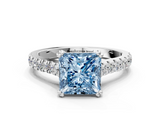 White gold Fancy Blue Princess  Solitaire Pave Diamond Engagement Ring with Prong Setting_20