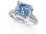 White gold Fancy Blue Princess  Solitaire Pave Split Shank Ring with Four-Prong Setting_106