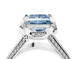 White gold Fancy Blue Princess  Solitaire Pave Split Shank Ring with Four-Prong Setting_109