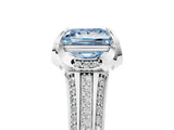 White gold Fancy Blue Princess  Solitaire Pave Split Shank Ring with Four-Prong Setting_110