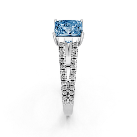 White gold Fancy Blue Princess  Solitaire Split Shank Pavé Diamond Engagement Ring_255