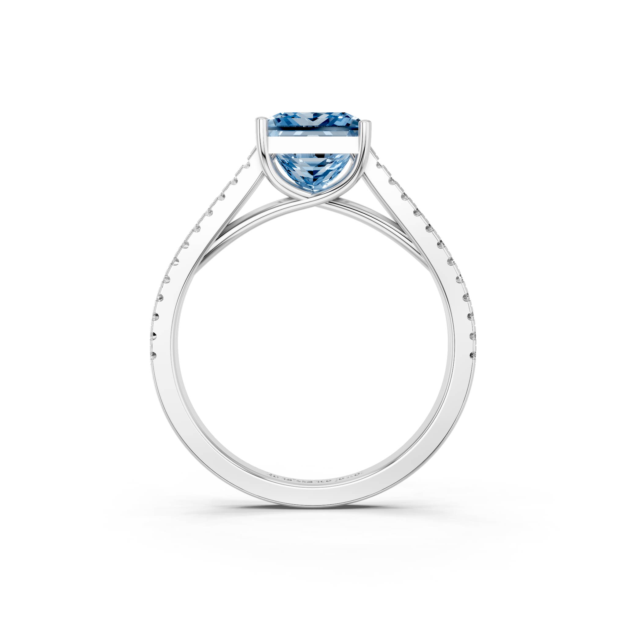 White gold Fancy Blue Princess  Solitaire Split Shank Pavé Diamond Engagement Ring_256