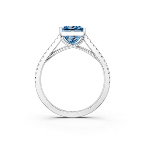 White gold Fancy Blue Princess  Solitaire Split Shank Pavé Diamond Engagement Ring_256