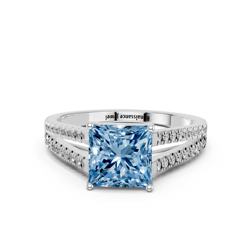 White gold Fancy Blue Princess  Solitaire Split Shank Pavé Diamond Engagement Ring_262