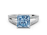 White gold Fancy Blue Princess  Solitaire Split Shank Pavé Diamond Engagement Ring_420