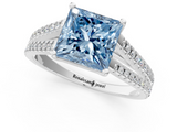 White gold Fancy Blue Princess  Solitaire Split Shank Pavé Diamond Engagement Ring_432