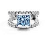 White gold Fancy Blue Princess  Solitaire Split Shank Pave Diamond Ring_49