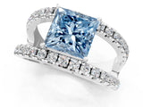 White gold Fancy Blue Princess  Solitaire Split Shank Pave Diamond Ring_50