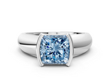 White gold Fancy Blue Princess  Solitaire Tension Set Diamond Ring with Wide Band_20