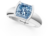 White gold Fancy Blue Princess  Solitaire Tension Set Diamond Ring with Wide Band_21