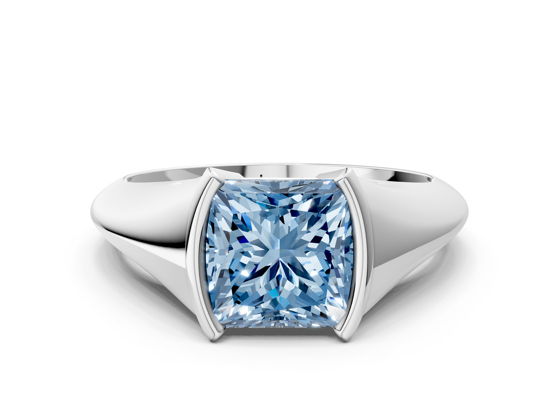 White gold Fancy Blue Princess  Solitaire Tension Set Diamond Ring_20
