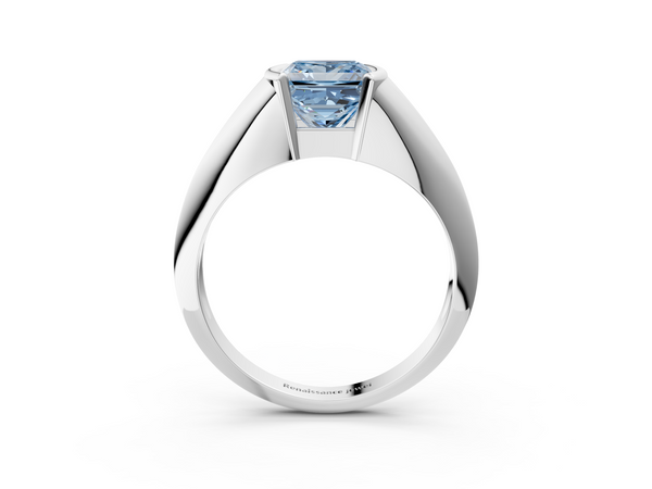 Platinum Fancy Blue Princess  Solitaire Tension Set Diamond Ring