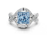 White gold Fancy Blue Princess  Solitaire Twist Band Pavé Diamond Engagement Ring_50