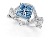 White gold Fancy Blue Princess  Solitaire Twist Band Pavé Diamond Engagement Ring_51