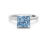 White gold Fancy Blue Princess  Solitaire Twist Band Ring with Four-Prong Setting_14