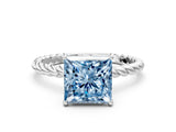 White gold Fancy Blue Princess  Solitaire Twist Band Ring with Four-Prong Setting_72
