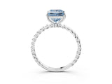 White gold Fancy Blue Princess  Solitaire Twist Band Ring with Four-Prong Setting_87