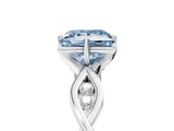 White gold Fancy Blue Princess  Solitaire Twist Band with Leaf Prong Setting 5