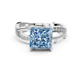 White gold Fancy Blue Princess  Solitaire Twist Band with Pavé Accents and Four-Prong Setting_20