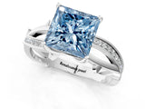 White gold Fancy Blue Princess  Solitaire Twist Band with Pavé Accents and Four-Prong Setting_26