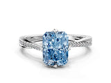 White gold Fancy Blue Princess  Solitaire Twist Band with Pavé Diamonds and Four-Prong Setting_65