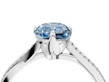 White gold Fancy Blue Princess  Solitaire Twist Band with Pavé Diamonds and Four-Prong Setting_69