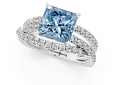 White gold Fancy Blue Princess  Solitaire Twist Band with Pavé Setting and Four-Prong Setting_109