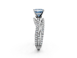White gold Fancy Blue Princess  Solitaire Twist Band with Pavé Setting and Four-Prong Setting_110