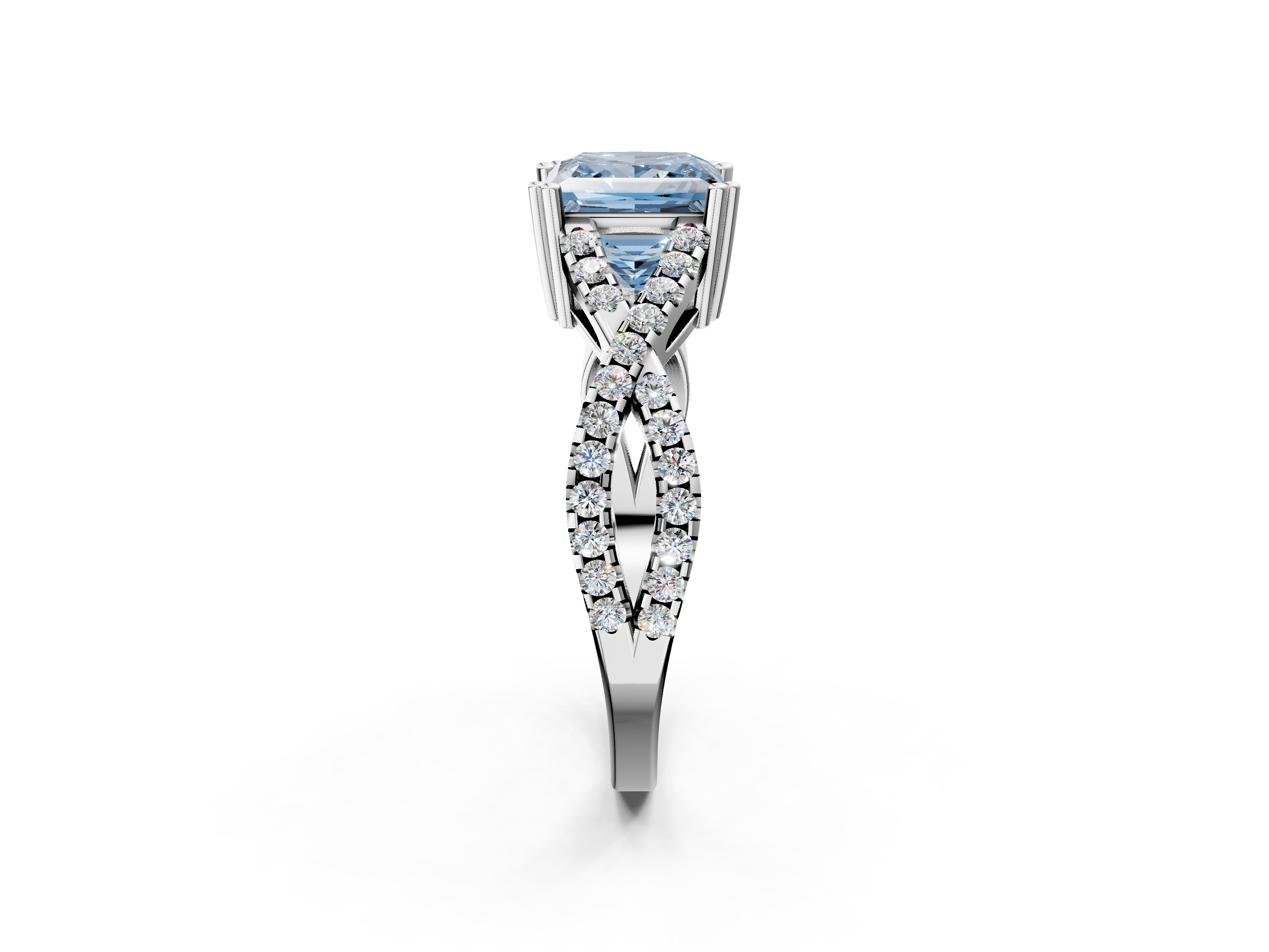 White gold Fancy Blue Princess  Solitaire Twist Band with Pavé Setting and Four-Prong Setting_33