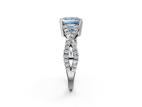 White gold Fancy Blue Princess  Solitaire Twist Band with Pavé Setting and Four-Prong Setting_33