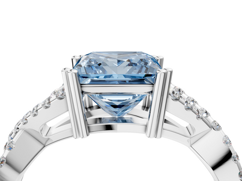 White gold Fancy Blue Princess  Solitaire Twist Band with Pavé Setting and Four-Prong Setting_35