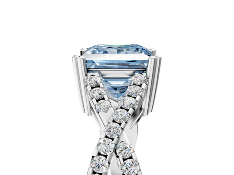 White gold Fancy Blue Princess  Solitaire Twist Band with Pavé Setting and Four-Prong Setting_36