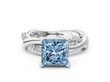 White gold Fancy Blue Princess  Solitaire Twist Band with Pave Prong Setting_41