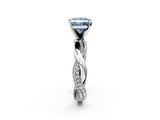 White gold Fancy Blue Princess  Solitaire Twist Band with Pave Prong Setting_47